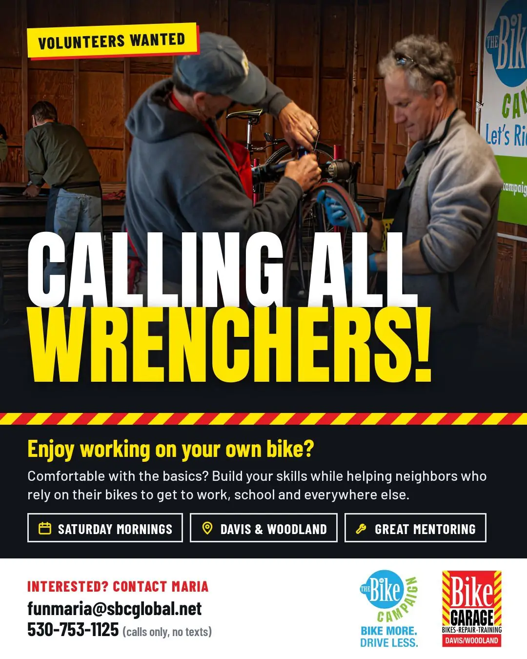 Calling All Wrenchers! Volunteer at the Bike Garage in Davis and Woodland